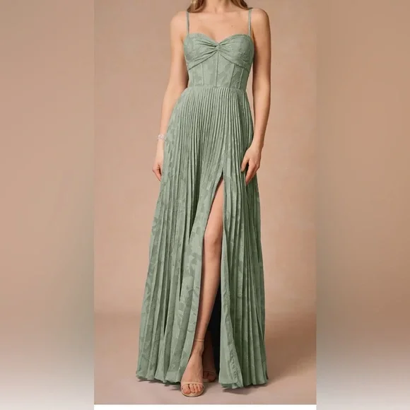 AZAZIE Akiko Pleated Maxi Formal Dress | Pistachio Green | NWT | Size 14 - Picture 9 of 10